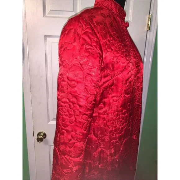 Vintage 100% Silk Made in Hong Kong CATHAY Red Quilted Robe Large - Picture 3 of 8